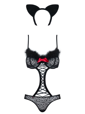 Костюм боді кішки чорний Obsessive 3 предмети GEPARDINA L/XL