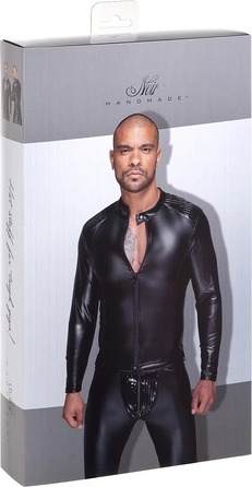 Мужская виниловая куртка с эполетами Noir Handmade H052 черная, S