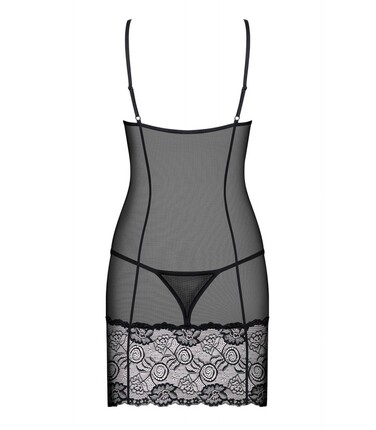 Комплект кружевной Obsessive Alluria пеньюар и трусики, черный, L/XL