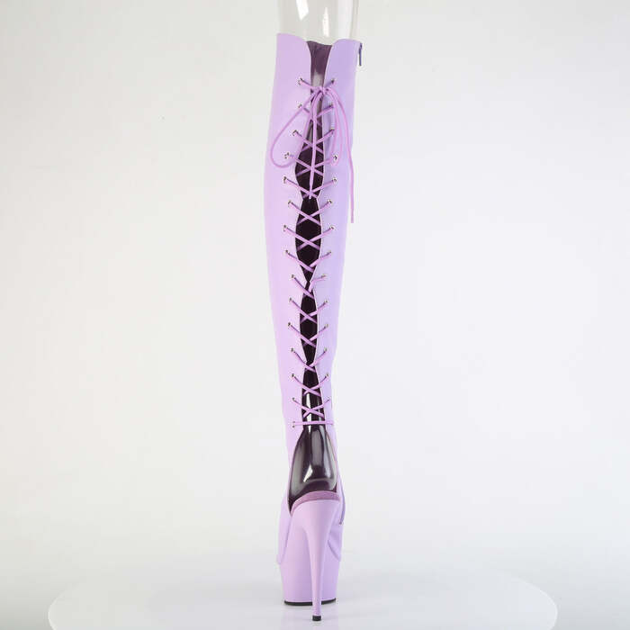 Чоботи Delight-3019 на підборах 6 дюймів, чоботи вище коліна з відкритим носком 1 3/4 дюйма, блискавка збоку, штучна шкіра лавандового кольору