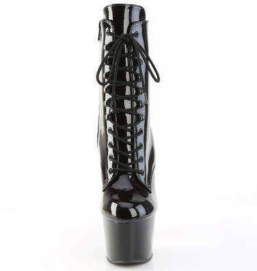 Ботинки Adore-1020BLG, каблук 7 дюймов, 2 3/4 дюйма, шнуровка спереди, боковая молния, чёрный лак/синий глиттер