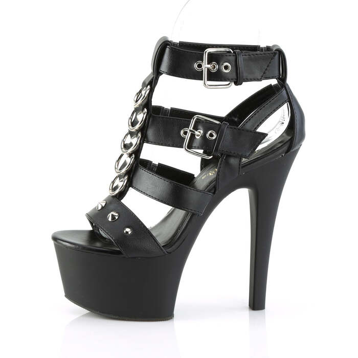 Босоніжки Aspire-658 *6 дюймів на підборах, 2 1/4 дюйма з Т-подібним ремінцем та закритою спинкою, чорні, з веганської шкіри/чорний