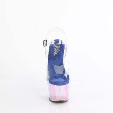 Босоніжки Adore-708HT на підборах 7 дюймів, тоновані босоніжки з ремінцем на щиколотці 2 3/4 дюйма, прозорі/сині