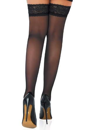 Панчохи з мереживним оздобленням, з силіконовою стрічкою, чорні, 20 ден.