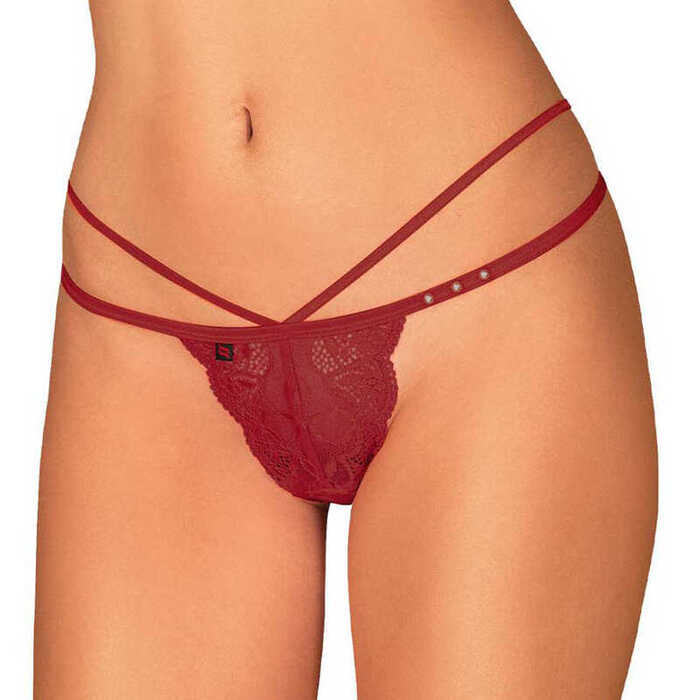 Трусики мереживні стрінги Obsessive Ivetta, червоний, L/XL