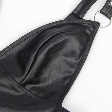 Платье из искусственной кожи и ремешками на руки и шею Star Night с трусиками, черный, XL