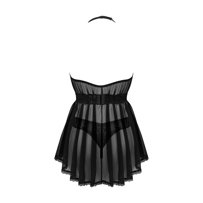 Пеньюар с трусиками Obsessive Serafia полупрозрачный, чёрный, XS-S