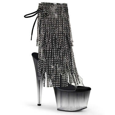 Чоботи Adore-1017RSFT на підборах 7 дюймів, 2 3/4 дюйма з відкритим носком/підбором, шнурівкою та бахромою, прозорі/чорні