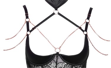 Корсет с открытой грудью, цепочками Abierta Fina Basque и трусиками в комплекте, 75B/S