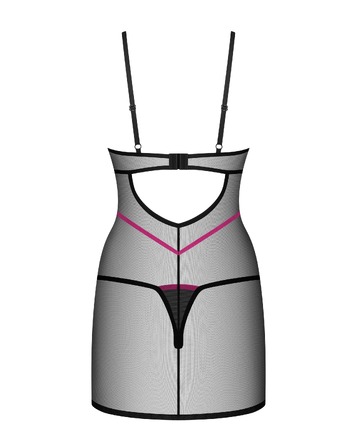 Прозорий пеньюар із декоративними рожевими шлейками Obsessive Novenes та трусики, XS/S