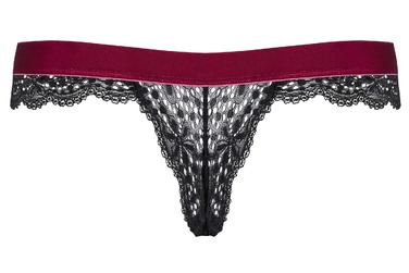 Стрінги ажурні Obsessive Rossita, чорний/бордовий, S/M