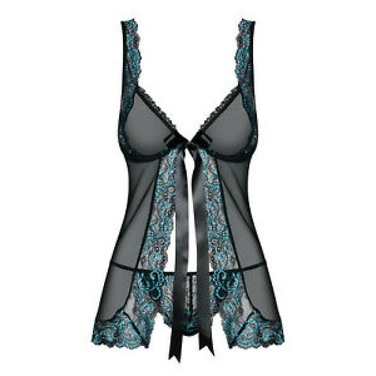 Комплект Obsessive Amanta babydoll Чорно-Бірюзовий L/XL