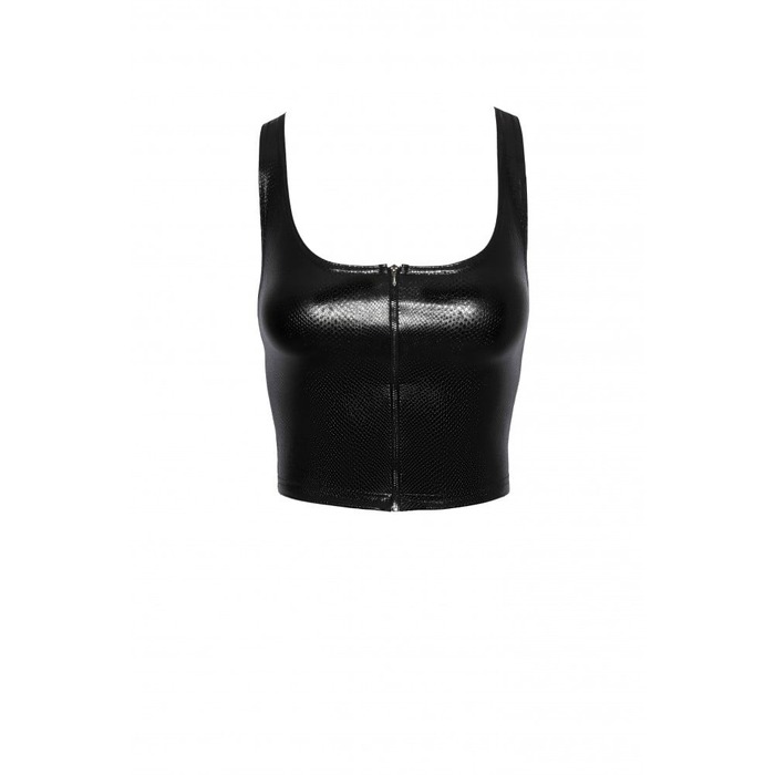 Топ эротичный виниловый со змеиным тиснением размер L F275 Noir Handmade, черный
