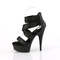 Босоніжки Pleaser Delight-620 на підборах 6 дюймів, з ремінцем на щиколотці 1 3/4 дюйма з рюшами, блискавка ззаду, чорні, веганська шкіра/чорний колір