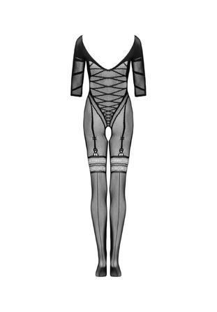 Комбінезон Obsessive G329 з візерунком, що імітує корсет, у поєднанні з панчохами, чорний, XL/XXL