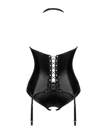 Комплект Корсет и Стринги, винил, черный, XS/S