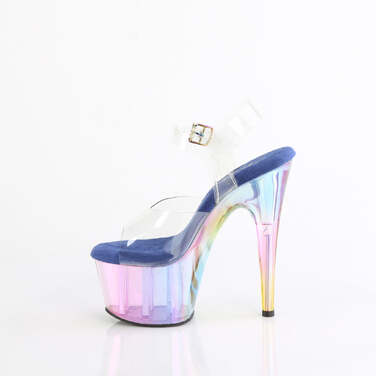 Босоніжки Adore-708HT на підборах 7 дюймів, тоновані босоніжки з ремінцем на щиколотці 2 3/4 дюйма, прозорі/сині