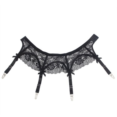 Комплект мереживний пояс для панчіх з трусиками StarNight, чорний, L