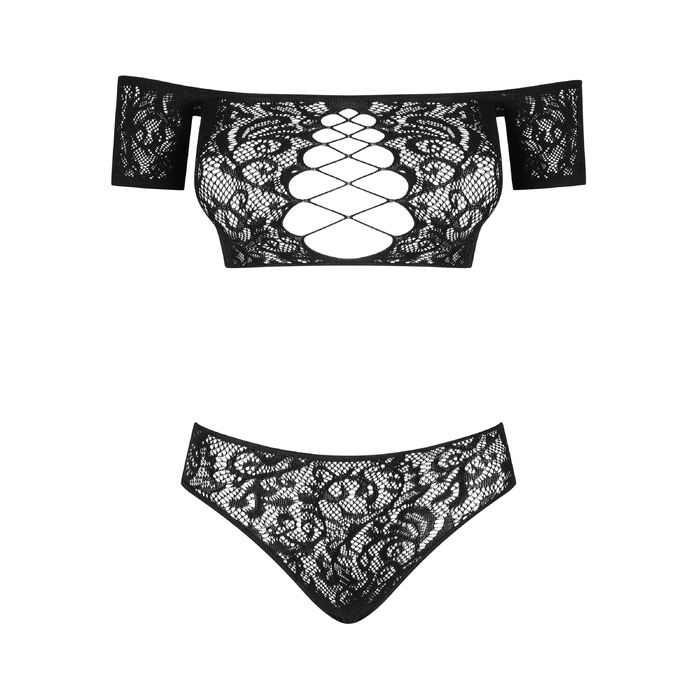 Комплект мереживний топ і трусики Obsessive Inessita set Black XL / XXL