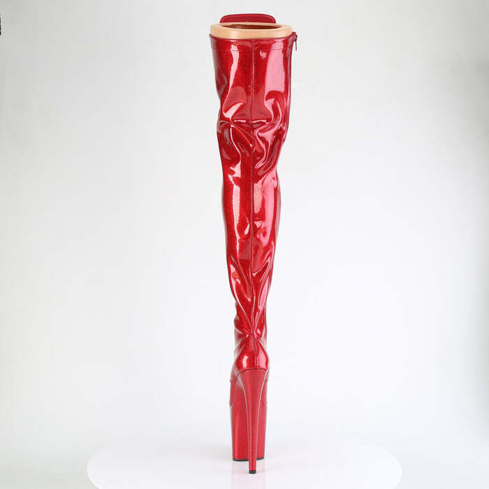 Ботинки Flamingo-3020GP, каблук 8 дюймов, эластичные ботфорты на шнуровке 4 дюйма, боковая молния, лакированная красная кожа с блестками