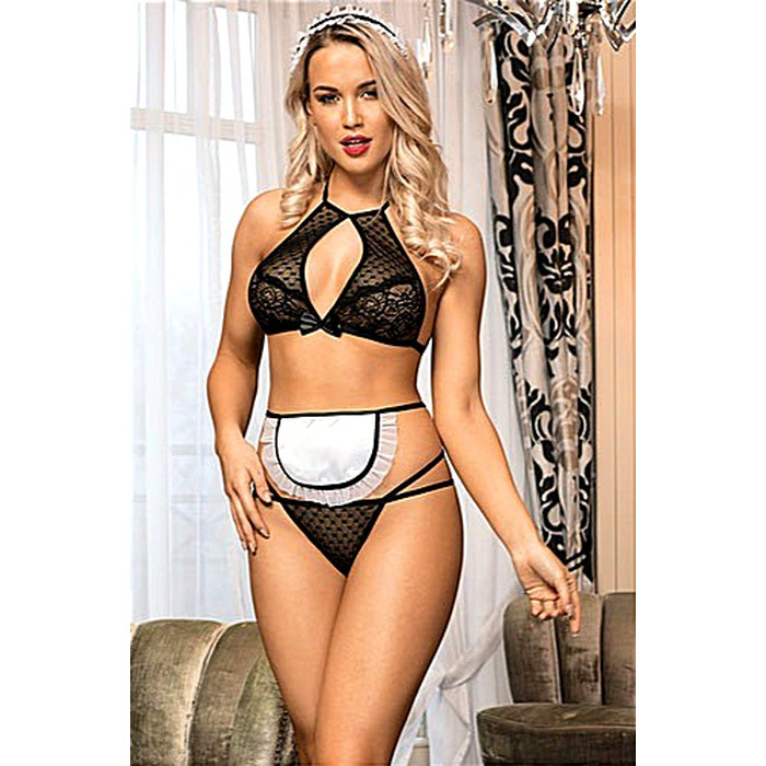 Костюм Горничной Sunspice комплект белья, фартук, головной убор, черно-белый, L/XL