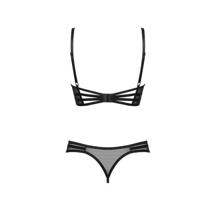 Комплект белья Obsessive Roxelia бюстье с открытыми чашками и трусики с доступом, черные, XS/S