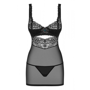 Пеньюар Obsessive 867-CHE-1 с кружевным лифом, черный, L/XL