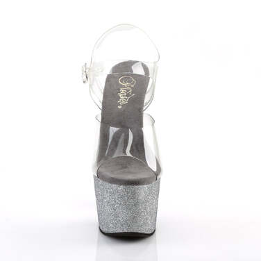 Босоножки Adore-708OMBRE, каблук 7 дюймов, ремешком на щиколотке шириной 2 3/4 дюйма с блестками и эффектом омбре, прозрачный/серебристый