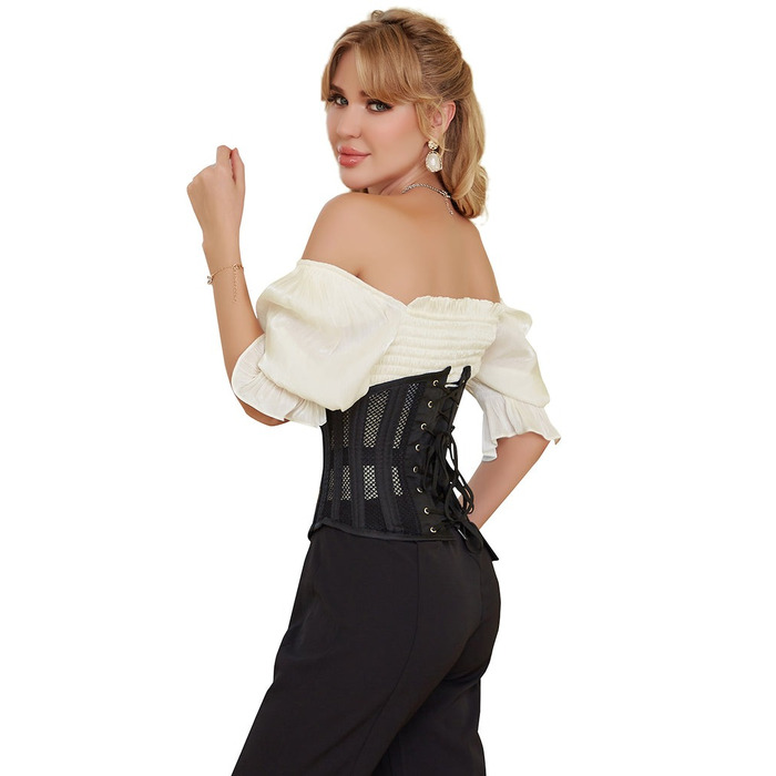 Корсет із сітки Star Night Steel Bones Grid Corsets з гачками і шнурівкою, чорний, M (без коробки)