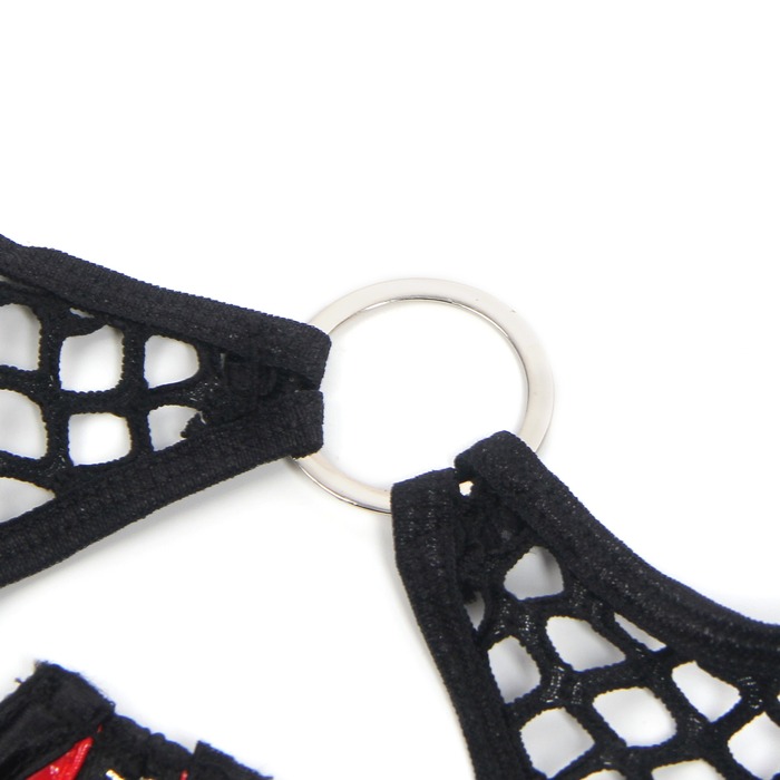 Сексуальный комплект белья Star Night из лакированной кожи и вставками из сетки, красно-черный, M