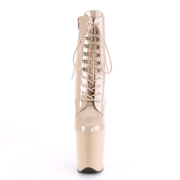 Чоботи Flamingo-1020 на підборах 8 дюймів, черевики на шнурівці спереду 4 дюйми, з блискавкою збоку, бежеві