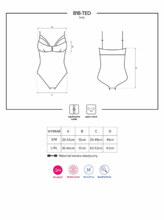 Боди Obsessive 818-TED-1 черный с вышивкой S/M