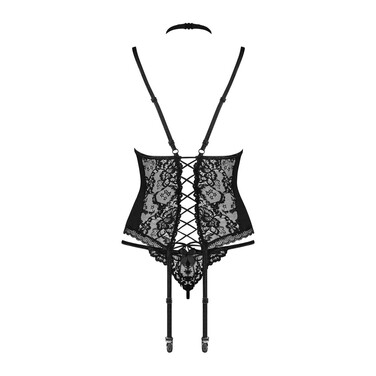 Корсет с пажами для чулок Obsessive Diyosa и трусиками в комплекте, черный, S/M