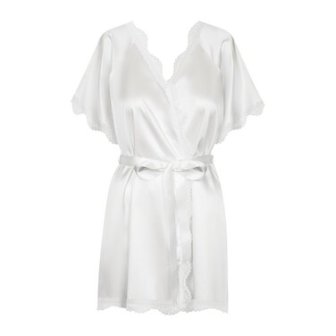 Халатик Obsessive Prima Neve, S/M с кружевом, белый