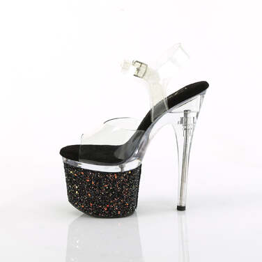 Босоніжки Esteem-708LG на підборах 7 дюймів, босоніжки з ремінцем на щиколотці 3 дюйми, прозорі/чорні