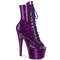 Чоботи Pleaser Adore-1021GP *7-дюймовий каблук, 2 3/4-дюймові черевики з відкритим носком на шнурівці, блискавка збоку, фіолетовий блиск
