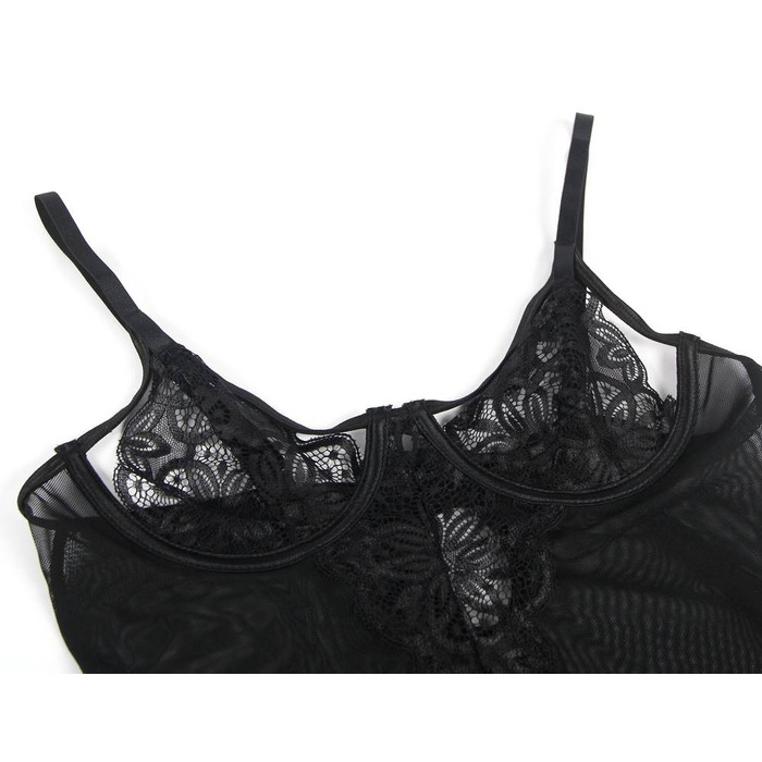 Полупрозрачный пеньюар с трусиками Star Night с кружевом, чёрный, XS-S