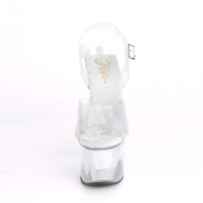 Босоніжки Sky-308N *7 дюймів на підборах, 2 3/4 дюйма з ремінцем на щиколотці з рептилій PF, срібна голограма