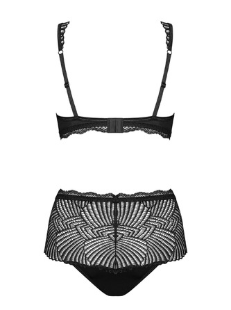 Комплект мереживний Obsessive Klarita ліф і трусики з високою посадкою, чорний, L/XL