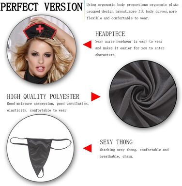 Костюм Медсестра Sunspice сукня, шапочка на обручі, стрінги, чорно-червоний, L/XL