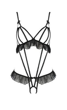 Боді з оборками та відкритим доступом LEILA BODY black S/M - Passion