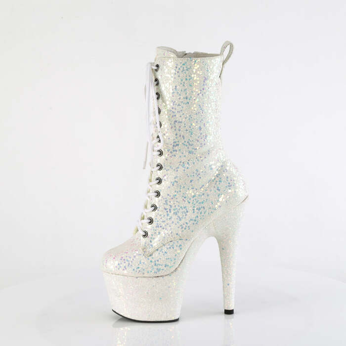 Ботильоны Adore-1040-IG *7 дюймов, каблук, 2 3/4 дюйма, голографическая отделка, шнуровка, блестки, молния сбоку, белые