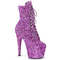 Чоботи Pleaser Adore-1020GWR *7-дюймовий каблук, 2 3/4-дюймові черевики до щиколотки зі шнурівкою та блискітками, збоку блискавка, фіолетові