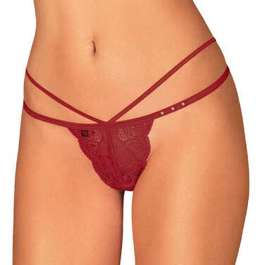 Трусики мереживні стрінги Obsessive Ivetta, червоний, L/XL