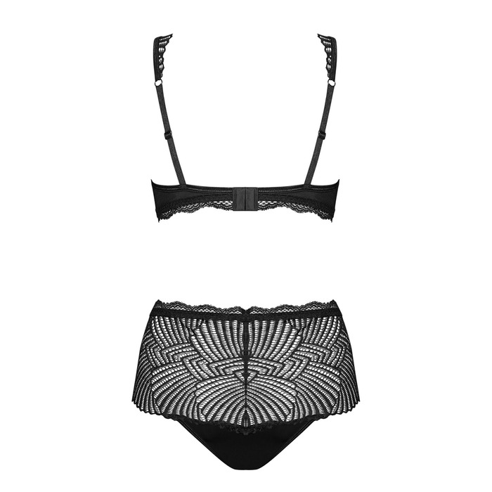 Комплект мереживний Obsessive Klarita ліф і трусики з високою посадкою, чорний, L/XL