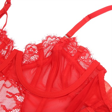 Боди с подвязками для чулок Star Night и атласными лентами на руки, красный, S