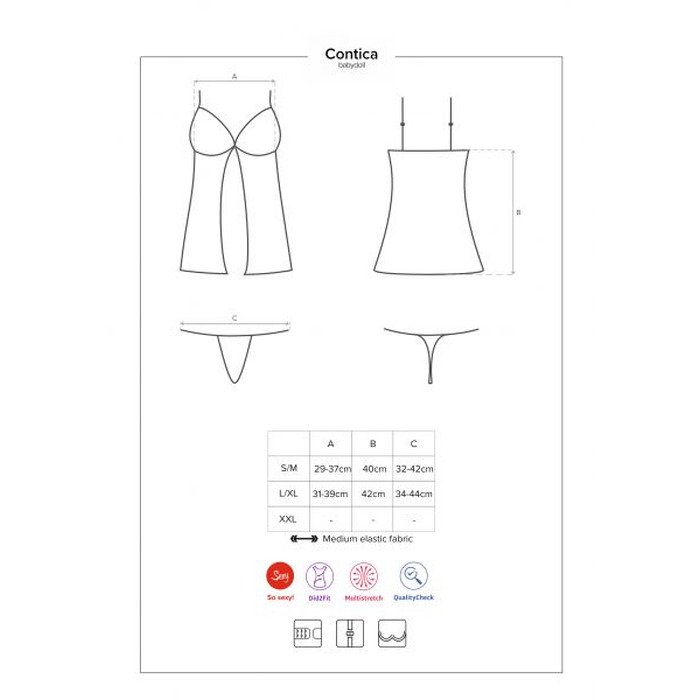 Бебідол з ажурним ліфом і шнурівкою Obsessive Contica чорний, S/M