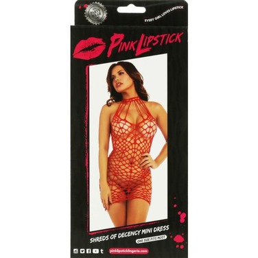 Платье бесшовное в крупную сетку Pink Lipstick геометрической формы с чокером, красный, One Size