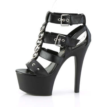 Босоніжки Aspire-658 *6 дюймів на підборах, 2 1/4 дюйма з Т-подібним ремінцем та закритою спинкою, чорні, з веганської шкіри/чорний