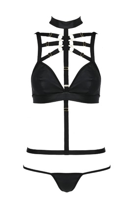 Комплект белья с чокером и стреп-лентами LAMIS SET black S/M - Passion